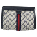 GUCCI GG Supreme Sherry Line Clutch Bag PVC Navy Red 64 01 001 Auth ti3668-3
