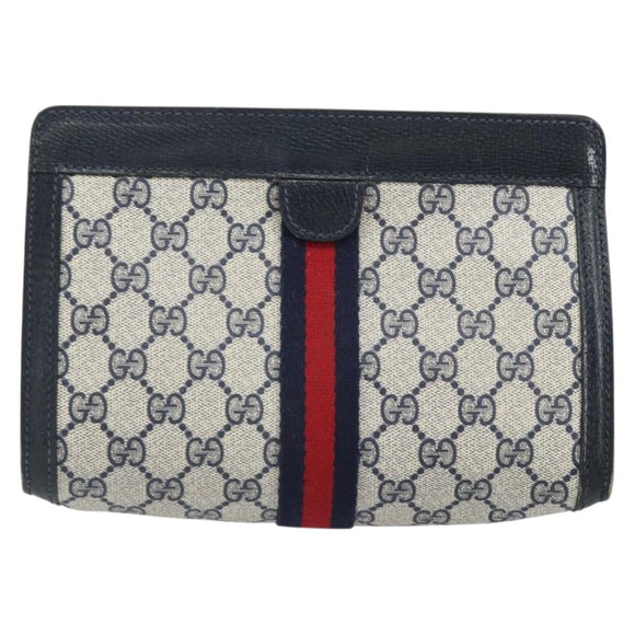 GUCCI GG Supreme Sherry Line Clutch Bag PVC Navy Red 64 01 001 Auth ti3668