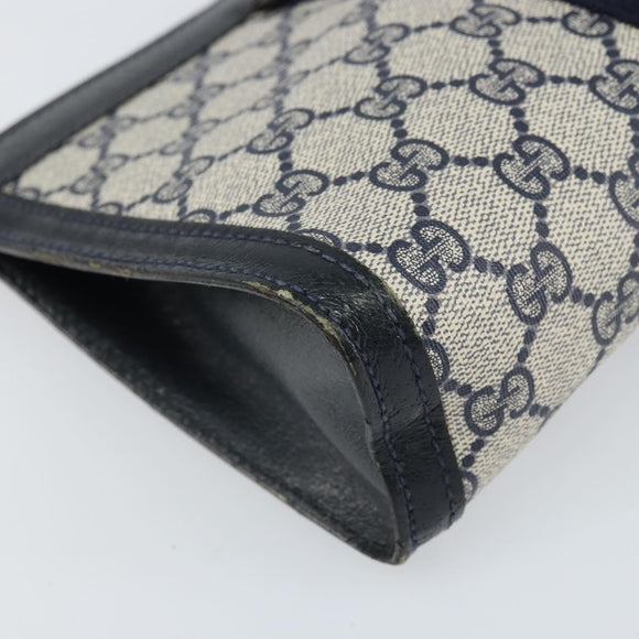 GUCCI GG Supreme Sherry Line Clutch Bag PVC Navy Red 64 01 001 Auth ti3668