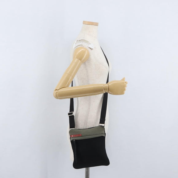PRADA Sports Shoulder Bag Nylon Khaki Silver Auth ti3670