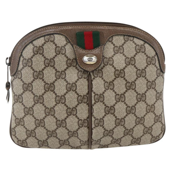 GUCCI GG Supreme Web Sherry Line Bag PVC Beige Red 904 02 047 Auth ti3671