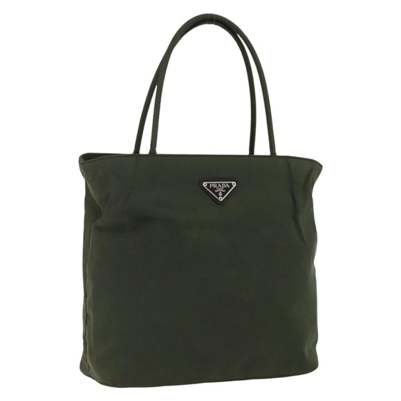 PRADA Hand Bag Nylon Khaki Silver Auth ti3676