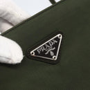 PRADA Hand Bag Nylon Khaki Silver Auth ti3676-18