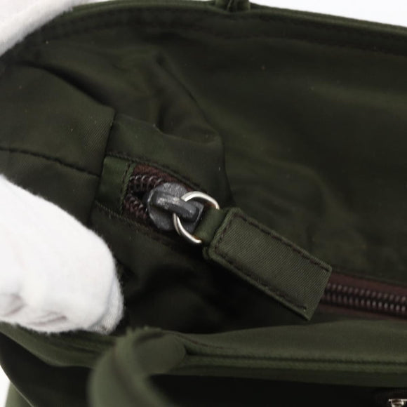 PRADA Hand Bag Nylon Khaki Silver Auth ti3676