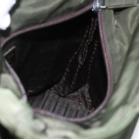 PRADA Hand Bag Nylon Khaki Silver Auth ti3676