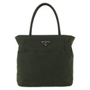 PRADA Hand Bag Nylon Khaki Silver Auth ti3676-13