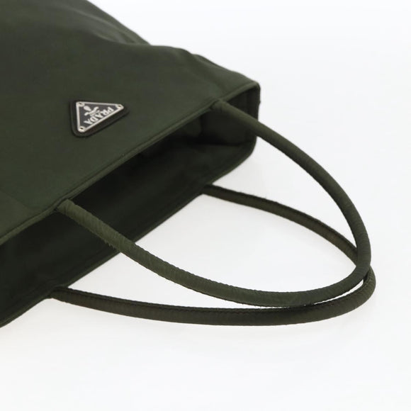PRADA Hand Bag Nylon Khaki Silver Auth ti3676