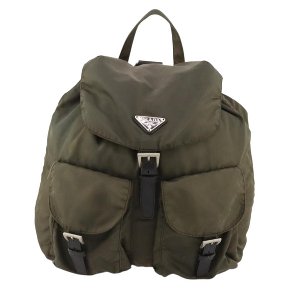 PRADA Backpack Nylon Khaki Silver Auth ti3677