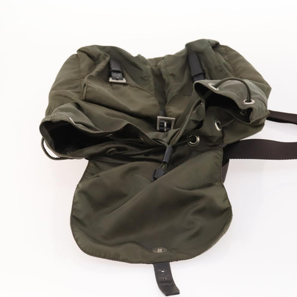 PRADA Backpack Nylon Khaki Silver Auth ti3677
