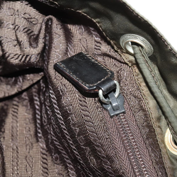PRADA Backpack Nylon Khaki Silver Auth ti3677