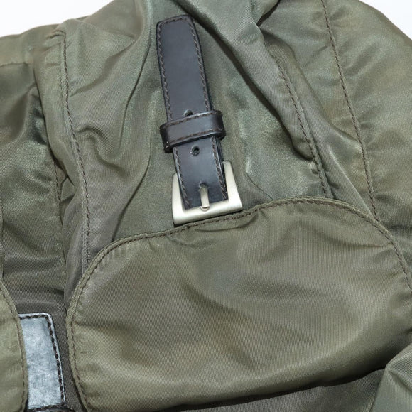 PRADA Backpack Nylon Khaki Silver Auth ti3677