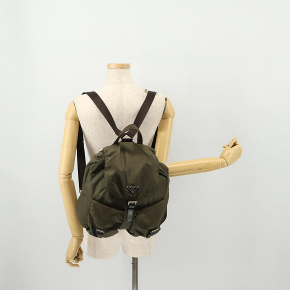 PRADA Backpack Nylon Khaki Silver Auth ti3677