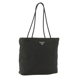 PRADA Tote Bag Nylon Khaki Silver Auth ti3678