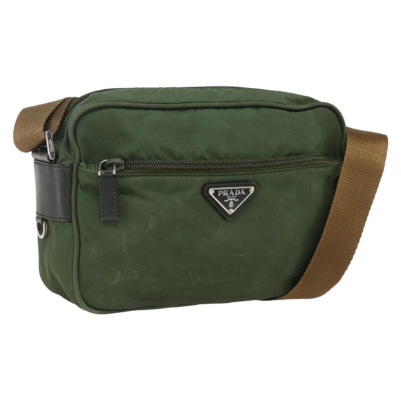 PRADA Umhängetasche Nylon Grün Silber Auth ti3679