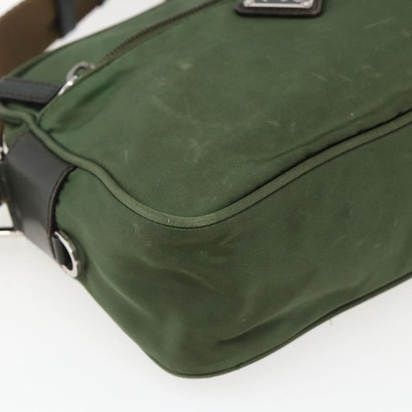 PRADA Umhängetasche Nylon Grün Silber Auth ti3679
