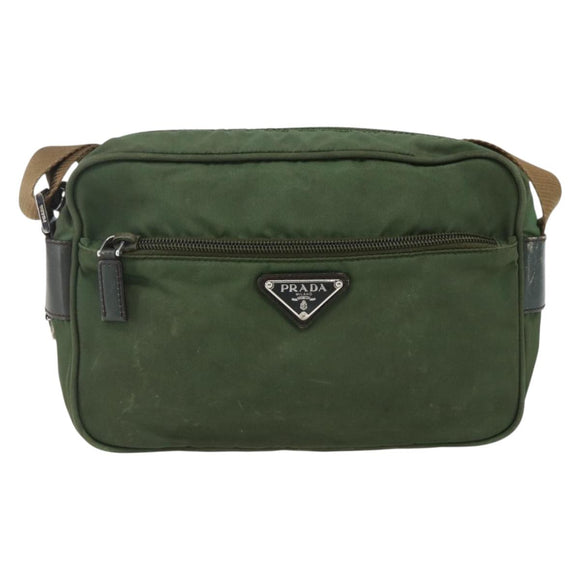 PRADA Umhängetasche Nylon Grün Silber Auth ti3679