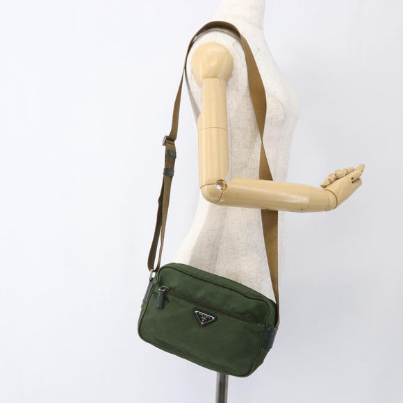 PRADA Umhängetasche Nylon Grün Silber Auth ti3679