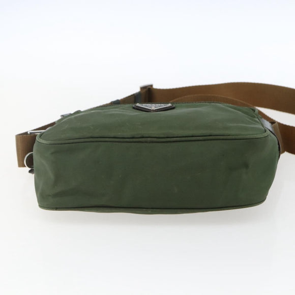 PRADA Umhängetasche Nylon Grün Silber Auth ti3679