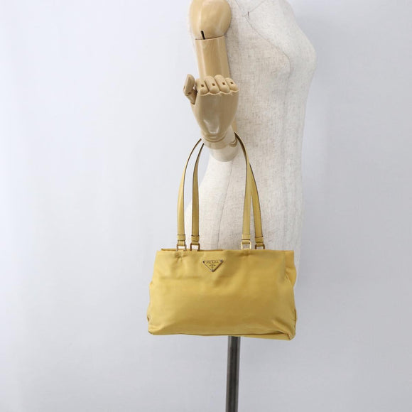 PRADA Tote Bag Nylon Yellow Gold Auth ti3680