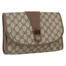 GUCCI GG Supreme Web Sherry Line Clutch Bag PVC Beige Gold 89 01 030 Auth ti3683-1