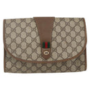 GUCCI GG Supreme Web Sherry Line Clutch Bag PVC Beige Gold 89 01 030 Auth ti3683-2