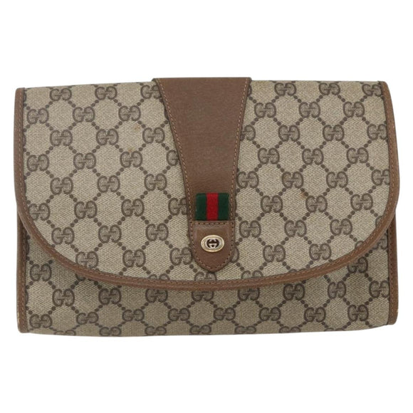 GUCCI GG Supreme Web Sherry Line Clutch Bag PVC Beige Gold 89 01 030 Auth ti3683