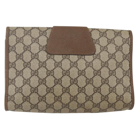 GUCCI GG Supreme Web Sherry Line Clutch Bag PVC Beige Gold 89 01 030 Auth ti3683