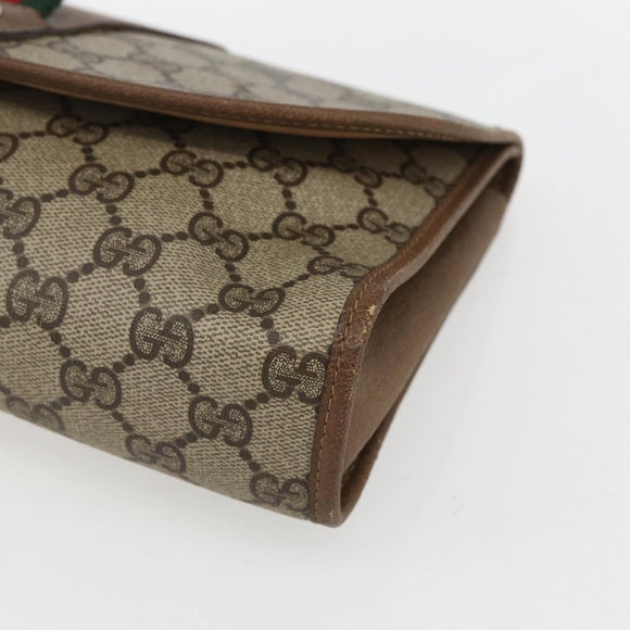 GUCCI GG Supreme Web Sherry Line Clutch Bag PVC Beige Gold 89 01 030 Auth ti3683