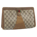 GUCCI GG Supreme Web Sherry Line Clutch Bag PVC Beige Gold 89 01 033 Auth ti3684-1