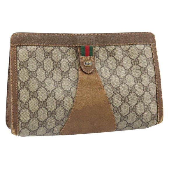 GUCCI GG Supreme Web Sherry Line Clutch Bag PVC Beige Gold 89 01 033 Auth ti3684