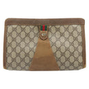 GUCCI GG Supreme Web Sherry Line Clutch Bag PVC Beige Gold 89 01 033 Auth ti3684-2