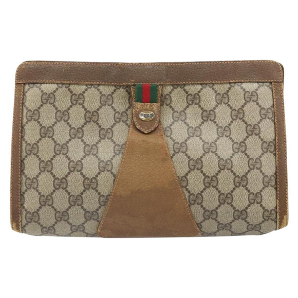 GUCCI GG Supreme Web Sherry Line Clutch Bag PVC Beige Gold 89 01 033 Auth ti3684