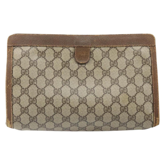 GUCCI GG Supreme Web Sherry Line Clutch Bag PVC Beige Gold 89 01 033 Auth ti3684