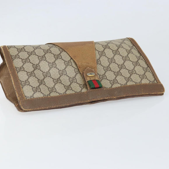 GUCCI GG Supreme Web Sherry Line Clutch Bag PVC Beige Gold 89 01 033 Auth ti3684