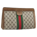 GUCCI GG Supreme Web Sherry Line Clutch Bag PVC Beige Red Auth ti3685-1