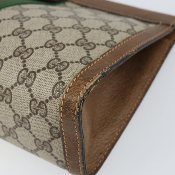 GUCCI GG Supreme Web Sherry Line Clutch Bag PVC Beige Red Auth ti3685