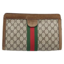 GUCCI GG Supreme Web Sherry Line Clutch Bag PVC Beige Red Auth ti3685-13