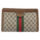 GUCCI GG Supreme Web Sherry Line Clutch Bag PVC Beige Red Auth ti3685-2