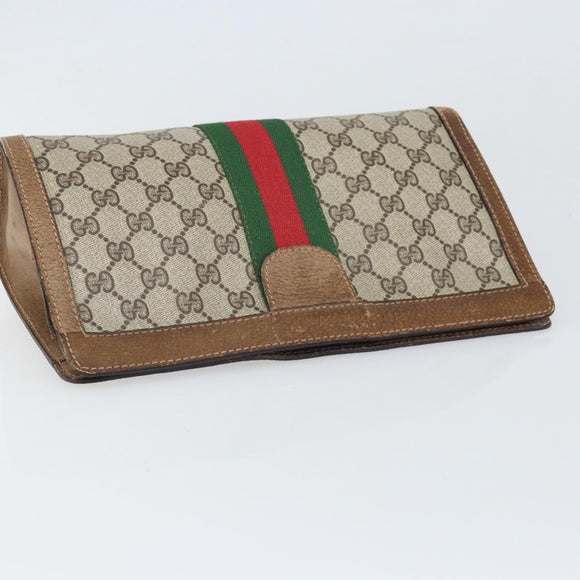 GUCCI GG Supreme Web Sherry Line Clutch Bag PVC Beige Red Auth ti3685