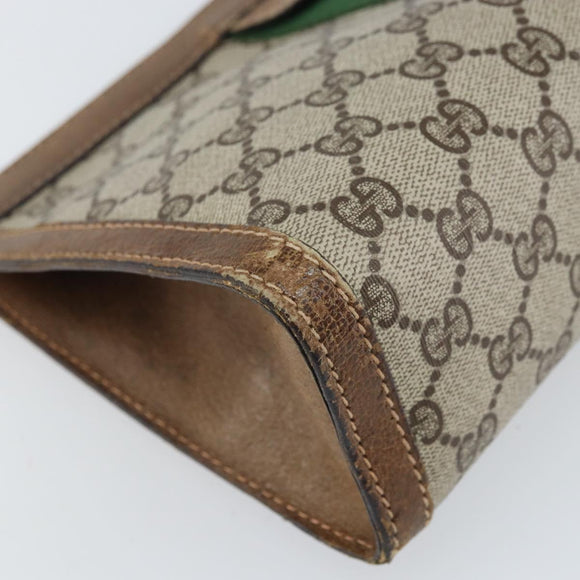 GUCCI GG Supreme Web Sherry Line Clutch Bag PVC Beige Red Auth ti3685