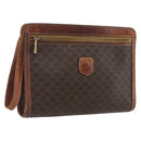 CELINE Macadam Canvas Clutch Bag PVC Leather Brown Gold Auth ti3690-1