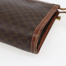 CELINE Macadam Canvas Clutch Bag PVC Leather Brown Gold Auth ti3690-12