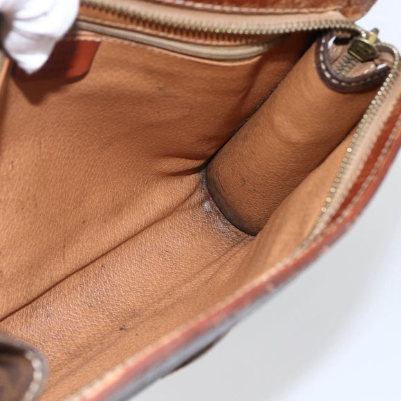 CELINE Macadam Canvas Clutch Bag PVC Leather Brown Gold Auth ti3690