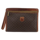 CELINE Macadam Canvas Clutch Bag PVC Leather Brown Gold Auth ti3690-2