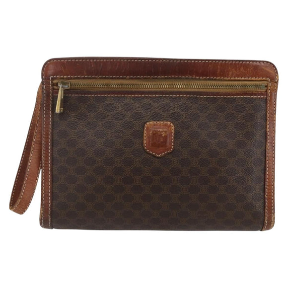 CELINE Macadam Canvas Clutch Bag PVC Leather Brown Gold Auth ti3690