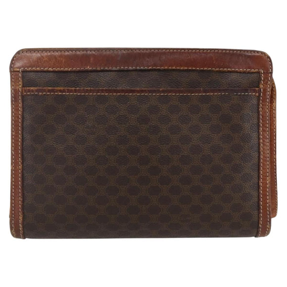 CELINE Macadam Canvas Clutch Bag PVC Leather Brown Gold Auth ti3690