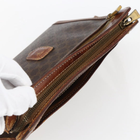 CELINE Macadam Canvas Clutch Bag PVC Leather Brown Gold Auth ti3690