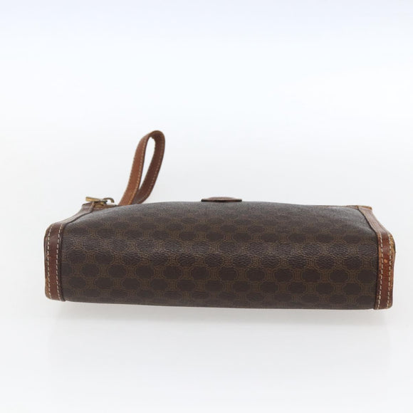 CELINE Macadam Canvas Clutch Bag PVC Leather Brown Gold Auth ti3690