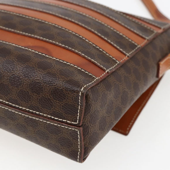 CELINE Macadam Canvas Shoulder Bag PVC Leather Brown Gold Auth ti3693