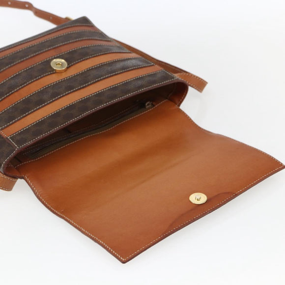 CELINE Macadam Canvas Shoulder Bag PVC Leather Brown Gold Auth ti3693